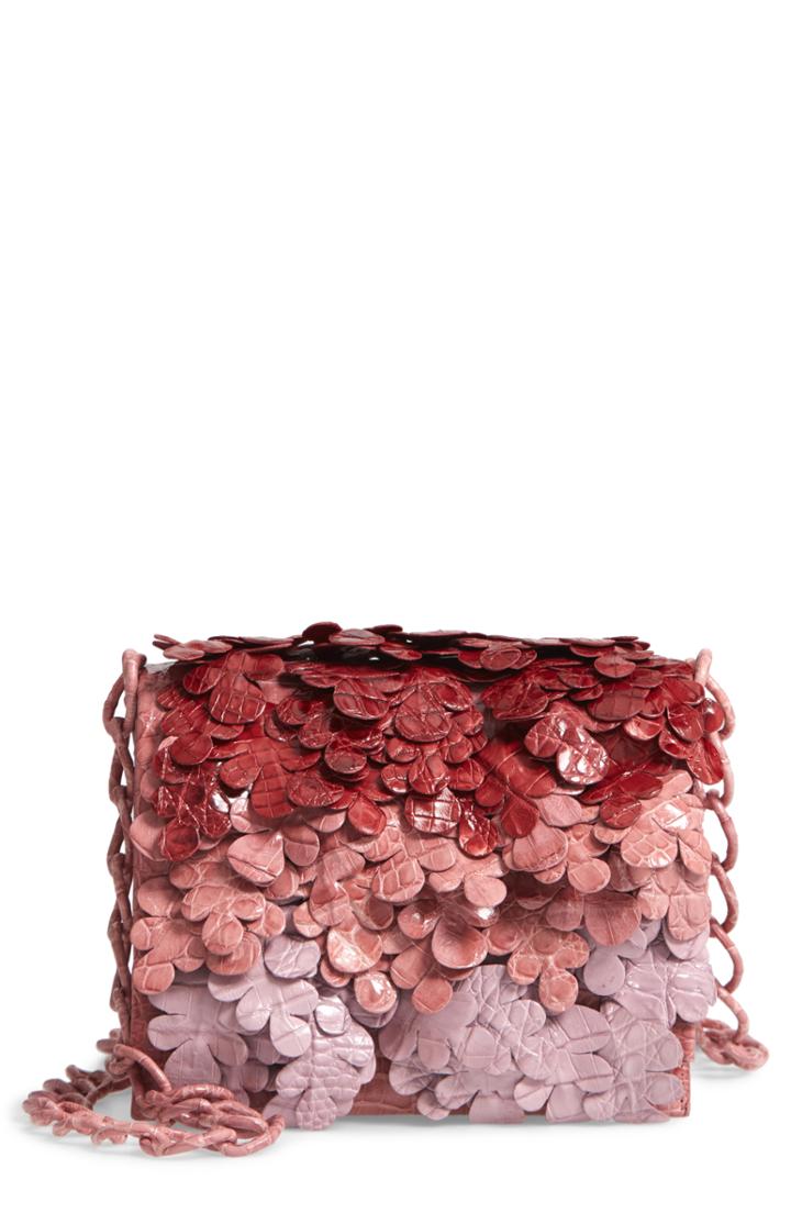 Nancy Gonzalez Gio Floral Embellished Genuine Crocodile Crossbody Bag -