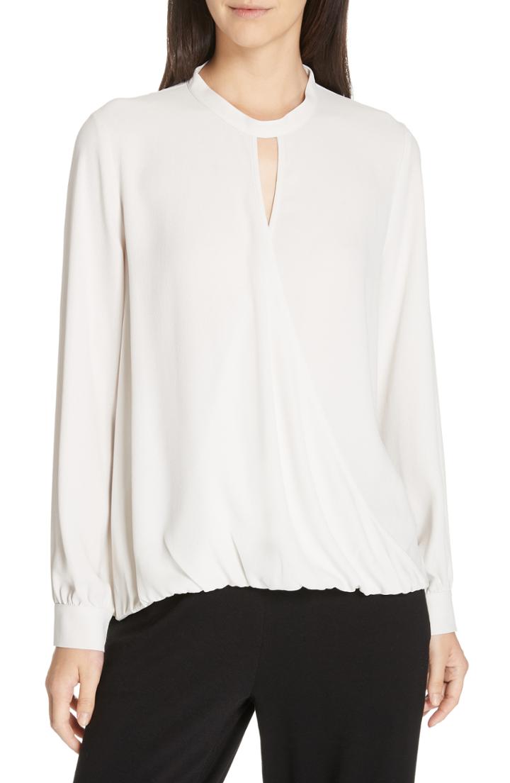 Women's Eileen Fisher Faux Wrap Silk Blouse, Size - Ivory