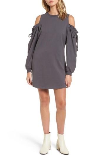 Women's Lush Cold Shoulder Sweatshirt Dress - Grey