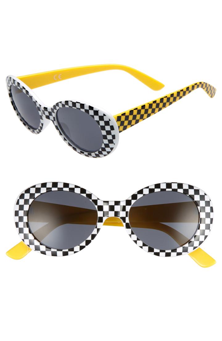 Women's Bp. 55mm Check Round Sunglasses - Black/ White/ Yellow