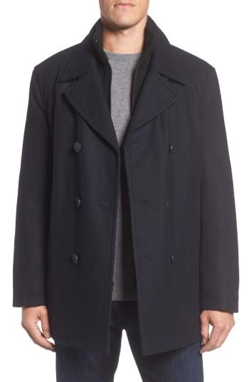 Men's Marc New York Burnett Wool Blend Peacoat With Front Insert - Blue