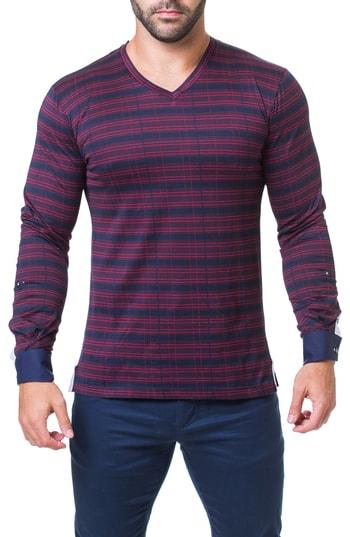 Men's Maceoo Trim Fit Stripe Check V-neck T-shirt (s) - Black