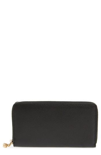 Women's Alexander Mcqueen Skull Charm Calfskin Leather Zip Around Wallet - Black