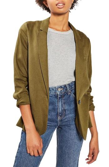 Women's Topshop Washed Boyfriend Blazer Us (fits Like 0) - Green
