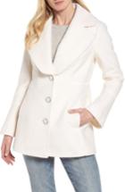 Women's Kensie Velvet Trim Bell Sleeve Coat - White