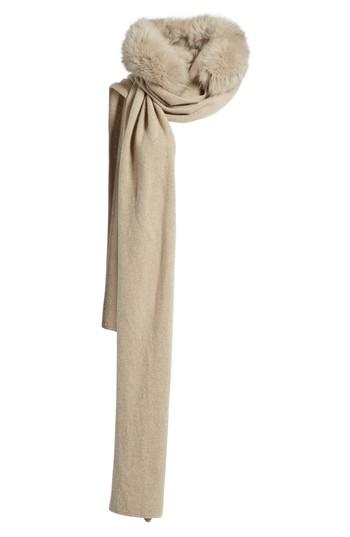 Women's Max Mara Nava Hooded Scarf With Genuine Fox Fur Trim, Size - Beige