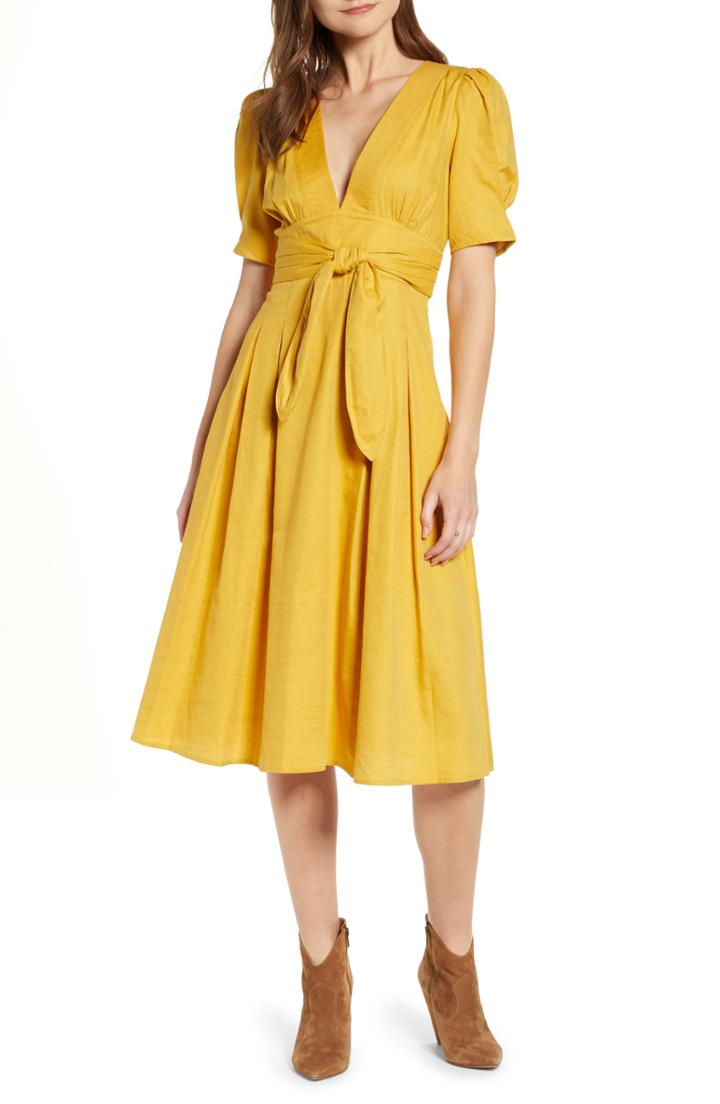 Women's Moon River Tie Waist Dress - Yellow
