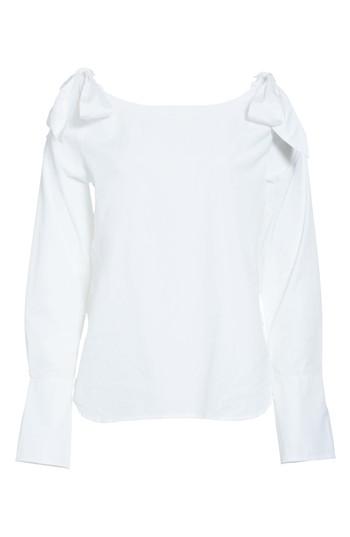 Women's Frame Bow Cold Shoulder Cotton Blouse - White