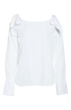 Women's Frame Bow Cold Shoulder Cotton Blouse - White
