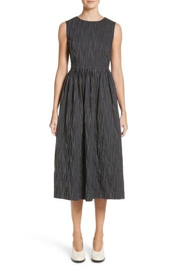Women's Co Stripe Crinkle Cotton Blend Midi Dress - Black