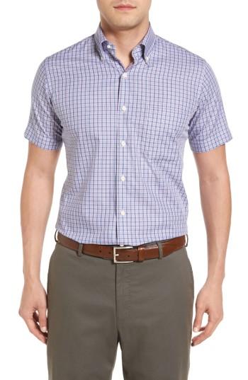 Men's Peter Millar Regular Fit Short Sleeve Hillock Plaid Sport Shirt, Size - Purple