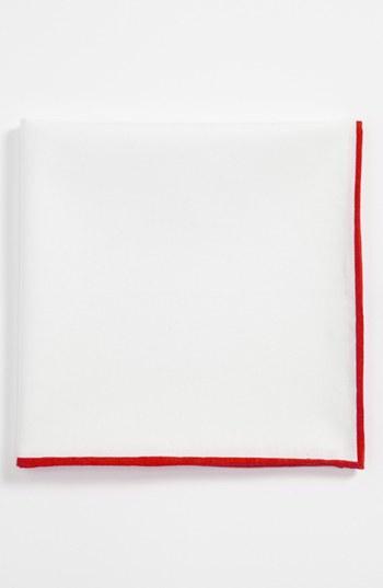 Simon Cotton Pocket Square White/ Red