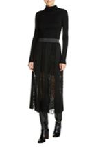 Women's Maje Lace Inset Pleated Midi Skirt - Black