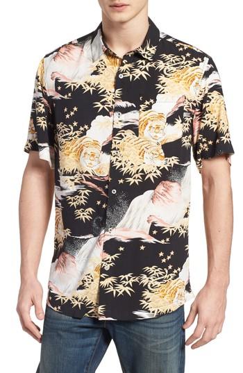 Men's 7 Diamonds Smiling Faces Slim Fit Short Sleeve Sport Shirt, Size - Black