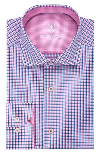 Men's Bugatchi Trim Fit Plaid Dress Shirt - Pink