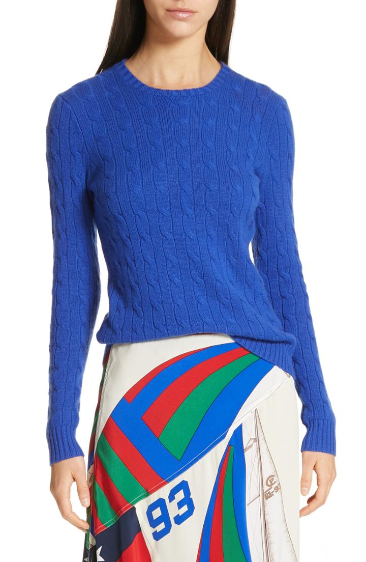 Women's Polo Ralph Lauren Cable Knit Cotton Sweater - Blue