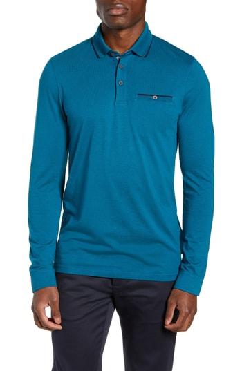 Men's Ted Baker London Loomie Slim Fit Tipped Long Sleeve Polo (l) - Blue/green