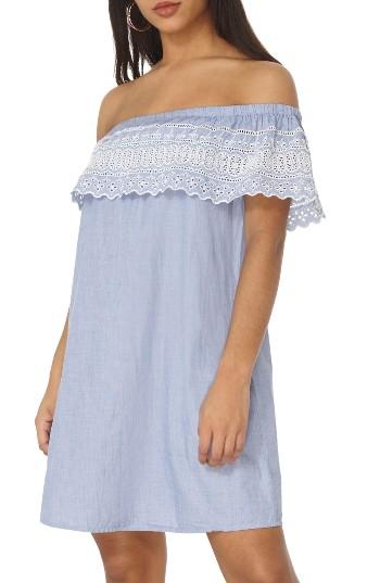 Women's Dorothy Perkins Broderie Bardot Dress Us / 14 Uk - Blue