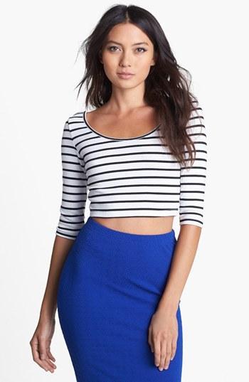 Glamorous Stripe Half Sleeve Crop Top Cream/ Black Stripe