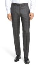 Men's Zanella Parker Flat Front Plaid Wool Trousers - Grey