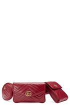 Gucci Gg Marmont 2.0 Matelasse Triple Pouch Leather Belt Bag - Red