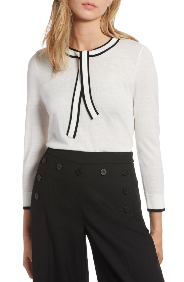 Women's 1901 Tipped Tie Neck Wool Blend Sweater, Size - Grey