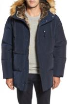 Men's Marc New York Quilted Down Parka With Faux Fur Trim - Blue