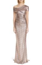 Women's Talbot Runhof Copper Foil Scuba Jersey Trumpet Gown - Metallic