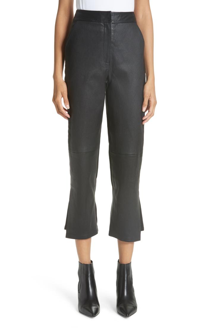 Women's Yigal Azrouel Leather Front Crop Flare Pants - Black