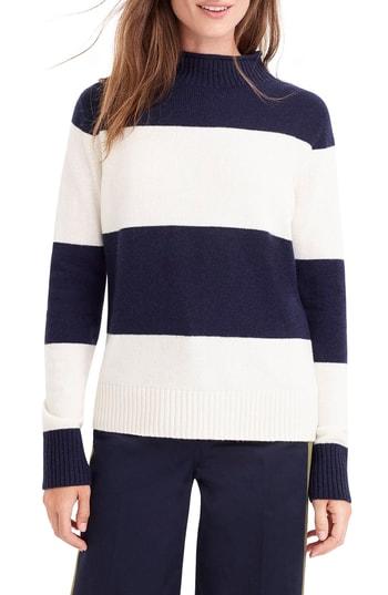Women's J.crew 1988 Stripe Roll Neck Sweater, Size - Black