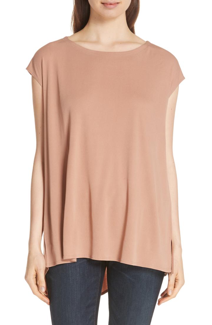 Women's Eileen Fisher Silk Jersey Bateau Neck Top - Beige