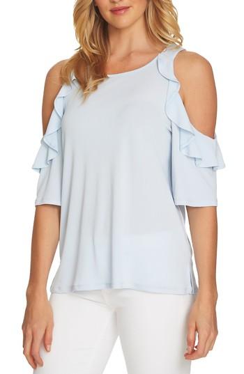 Women's Cece Cold Shoulder Ruffle Knit Top - Blue