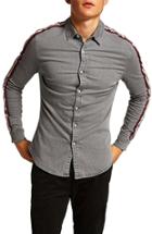 Men's Topman Taping Denim Shirt - Grey