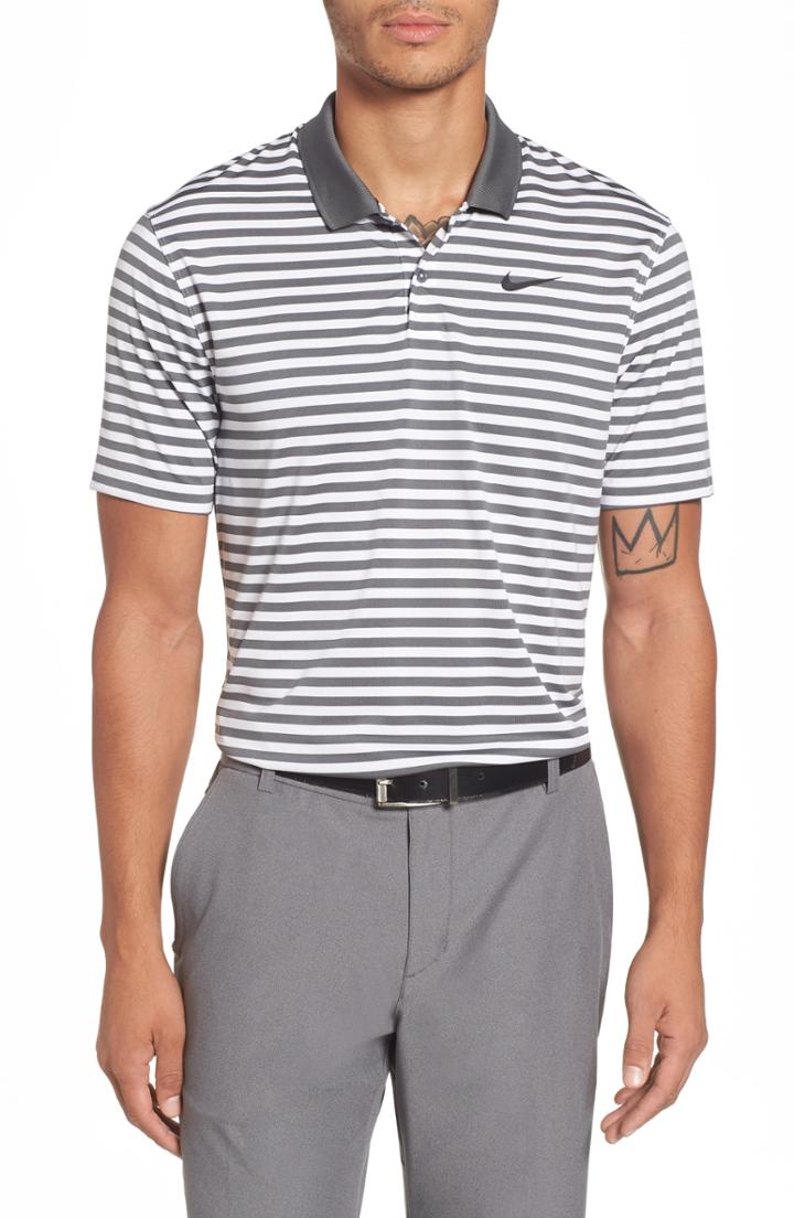 Men's Nike Dry Victory Stripe Polo, Size - Grey