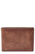 Men's Fossil 'derrick' Leather Front Pocket Bifold Wallet - Brown