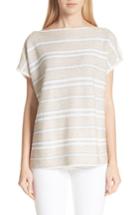 Women's Lafayette 148 New York Linen & Silk Blend Stripe Sweater, Size - Beige