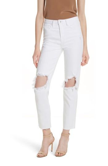 Women's L'agence Audrina Ripped Straight Leg Crop Jeans - White