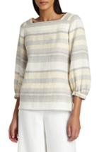 Women's Lafayette 148 New York Harper Stripe Linen Blouse, Size - Yellow