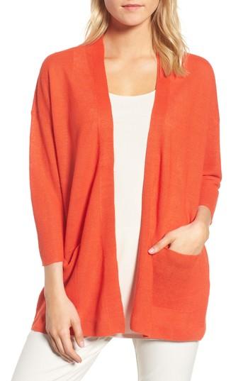 Women's Eileen Fisher Boxy Organic Linen Cardigan, Size - Red