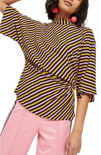 Women's Topshop Fruit Salad Stripe Tuck Waist Blouse Us (fits Like 0) - Black