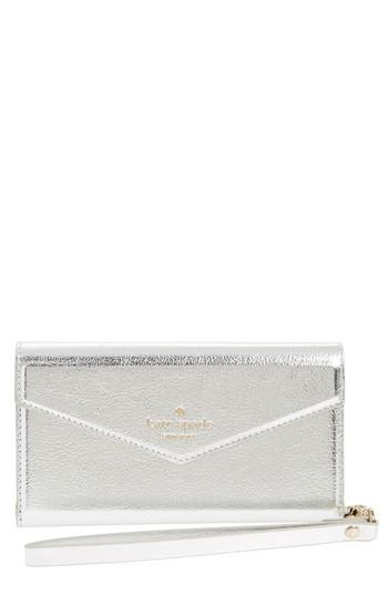 Women's Kate Spade New York Iphone 7 Metallic Faux-leather Wristlet - Metallic