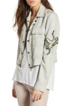 Women's Pam & Gela Embroidered Crane Cargo Jacket, Size - Ivory