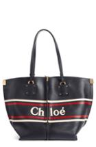 Chloe Vick Logo Embossed Leather Tote - Blue