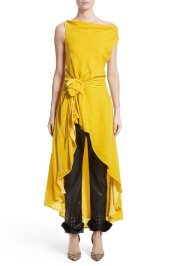 Women's Monse Knotted Velvet High/low Top - Yellow