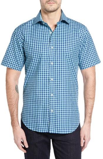 Men's Bugatchi Shaped Fit Short Sleeve Gingham Sport Shirt - Purple