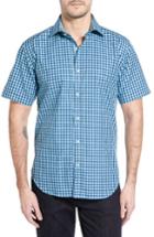 Men's Bugatchi Shaped Fit Short Sleeve Gingham Sport Shirt - Purple