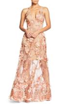Women's Dress The Population Sidney Deep V-neck 3d Lace Gown - Pink