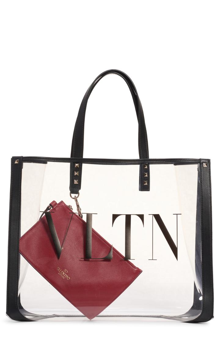 Valentino Garavani Small Grande Plage Vltn Logo Clear Tote - White