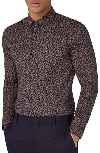 Men's Topman Muscle Fit Paisley Dot Sport Shirt - Blue