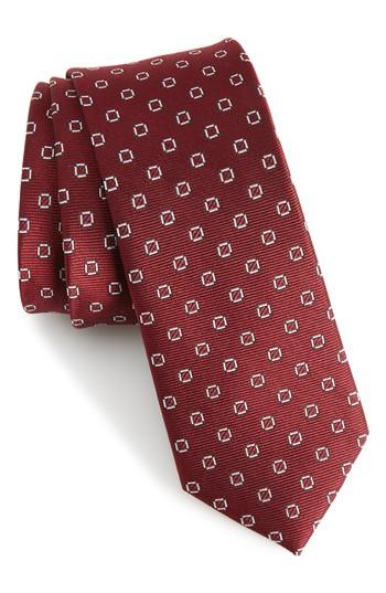 Men's The Tie Bar Junction Geo Silk Skinny Tie, Size - Burgundy